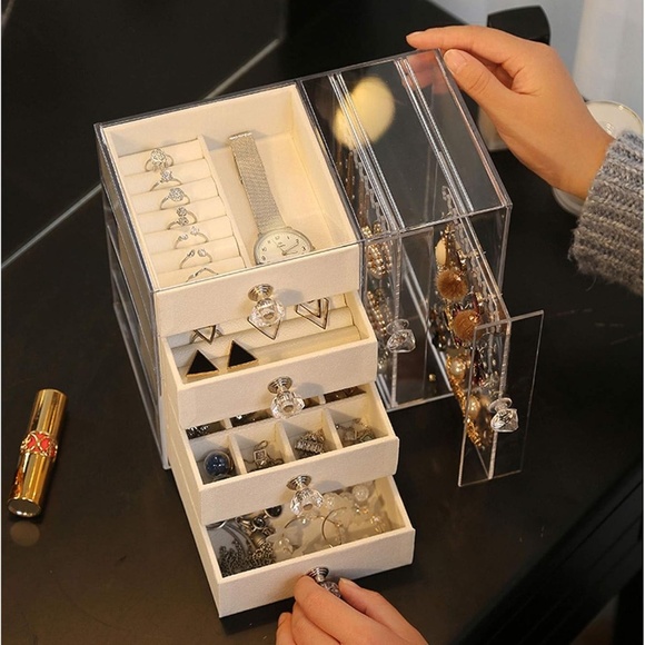 💐   ACRYLIC FAUX SUEDE JEWELRY STORAGE ORGANIZER NIB - Picture 2 of 12